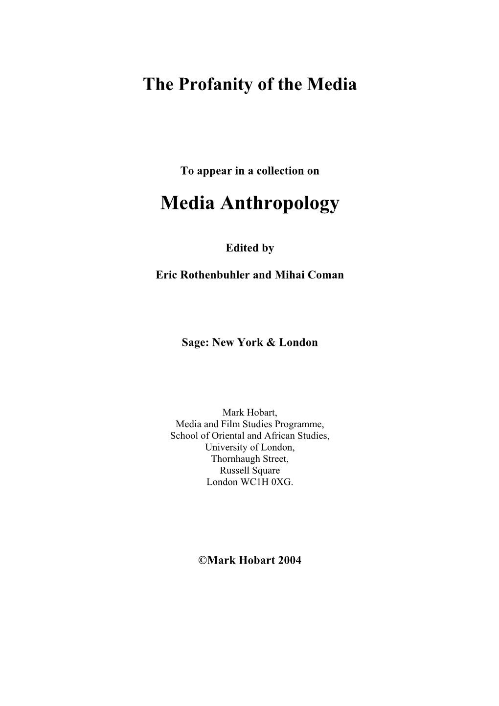 Media Anthropology