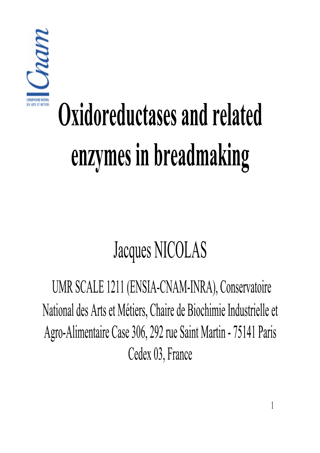 Oxidoreductases and Related Enzymes in Breadmaking