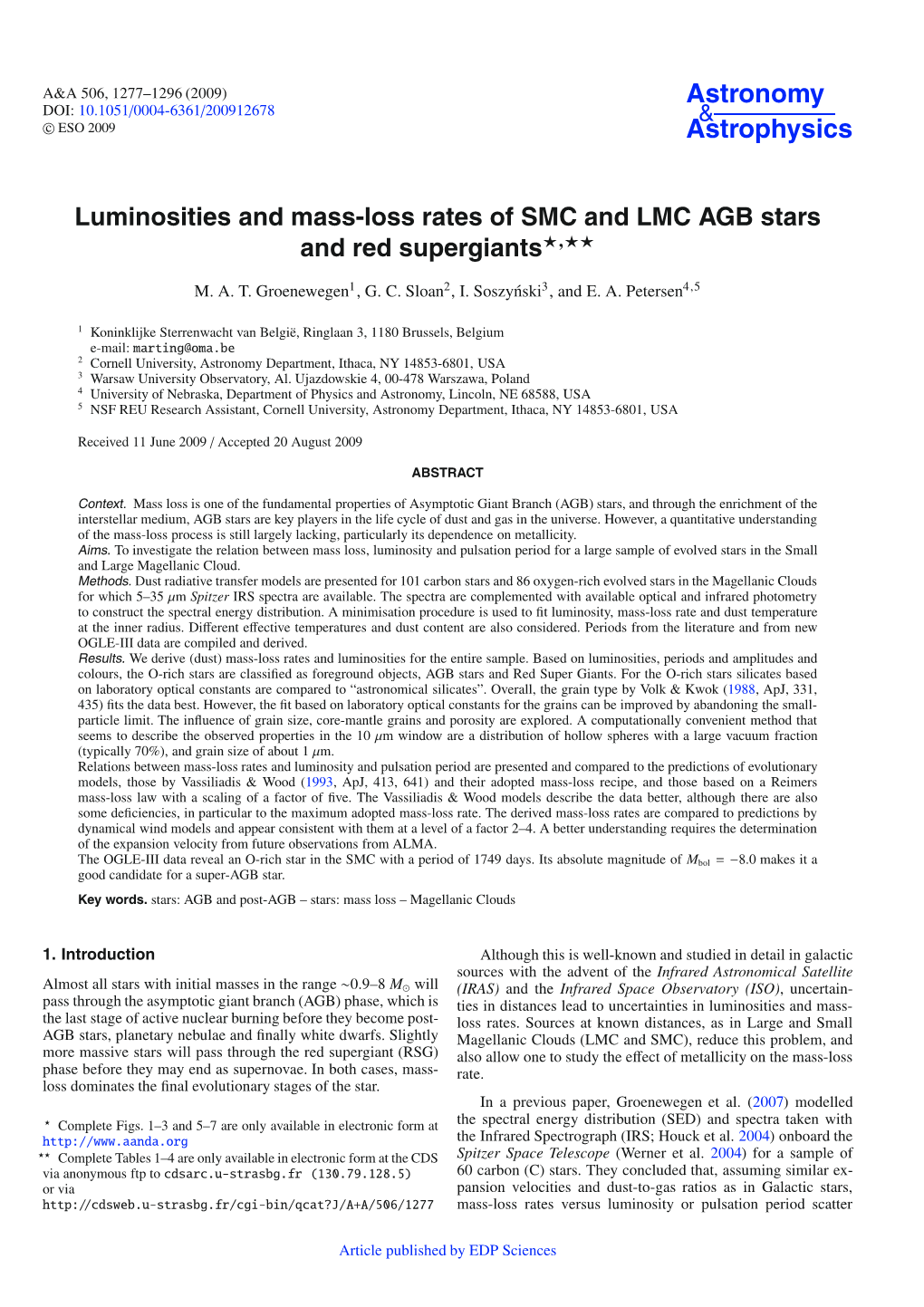 Luminosities and Mass-Loss Rates of SMC and LMC AGB Stars and Red Supergiants�,