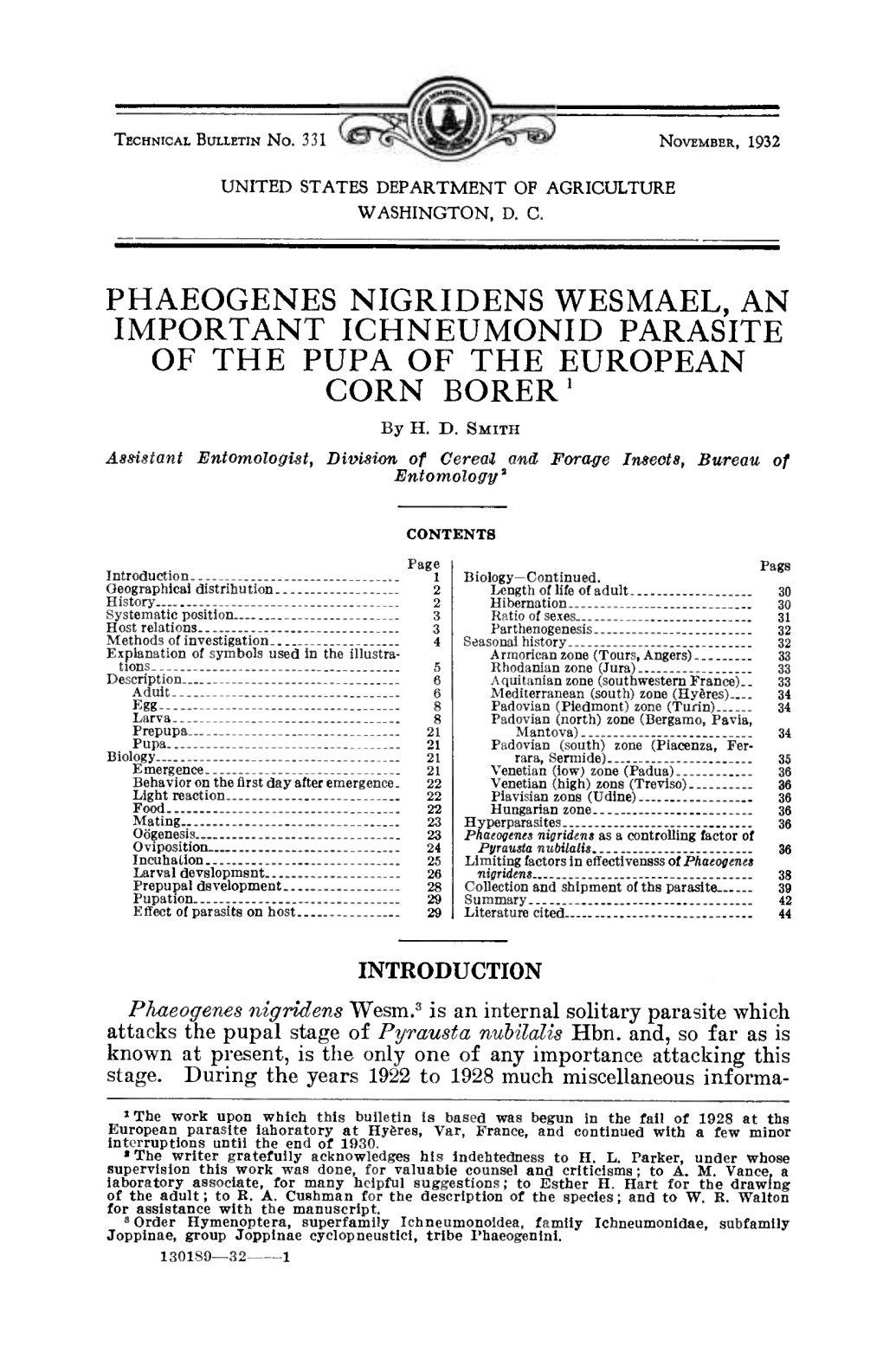 PHAEOGENES NIGRIDENS WESMAEL, an IMPORTANT ICHNEUMONID PARASITE of the PUPA of the EUROPEAN CORN BORERS by H