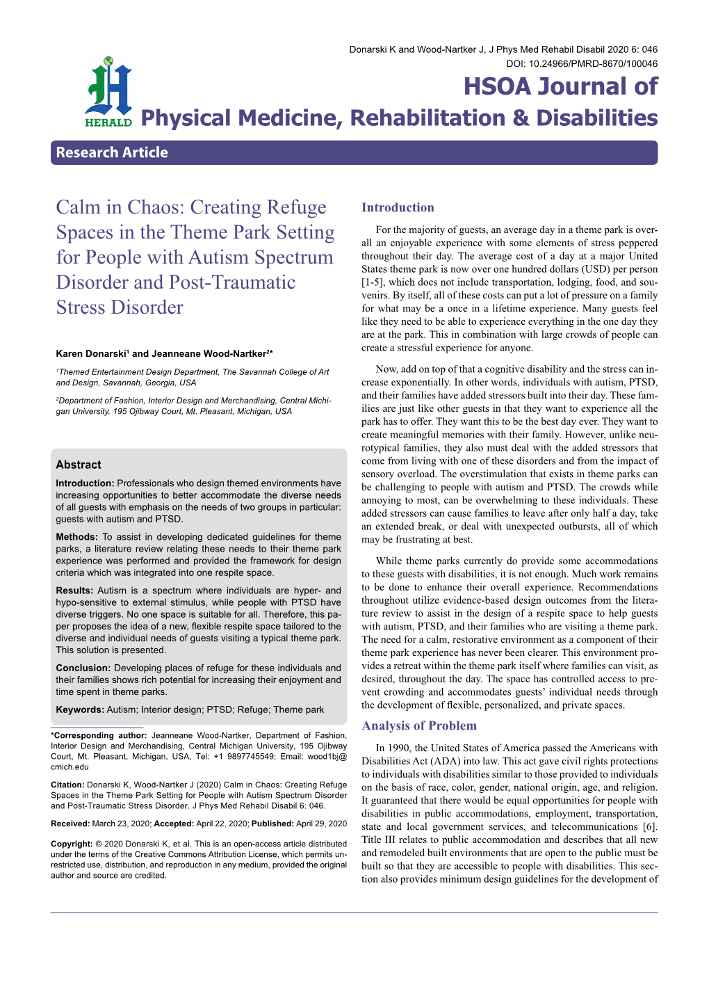 Calm in Chaos: Creating Refuge Spaces in the Theme Park Setting for People with Autism Spectrum Disorder and Post-Traumatic Stress Disorder