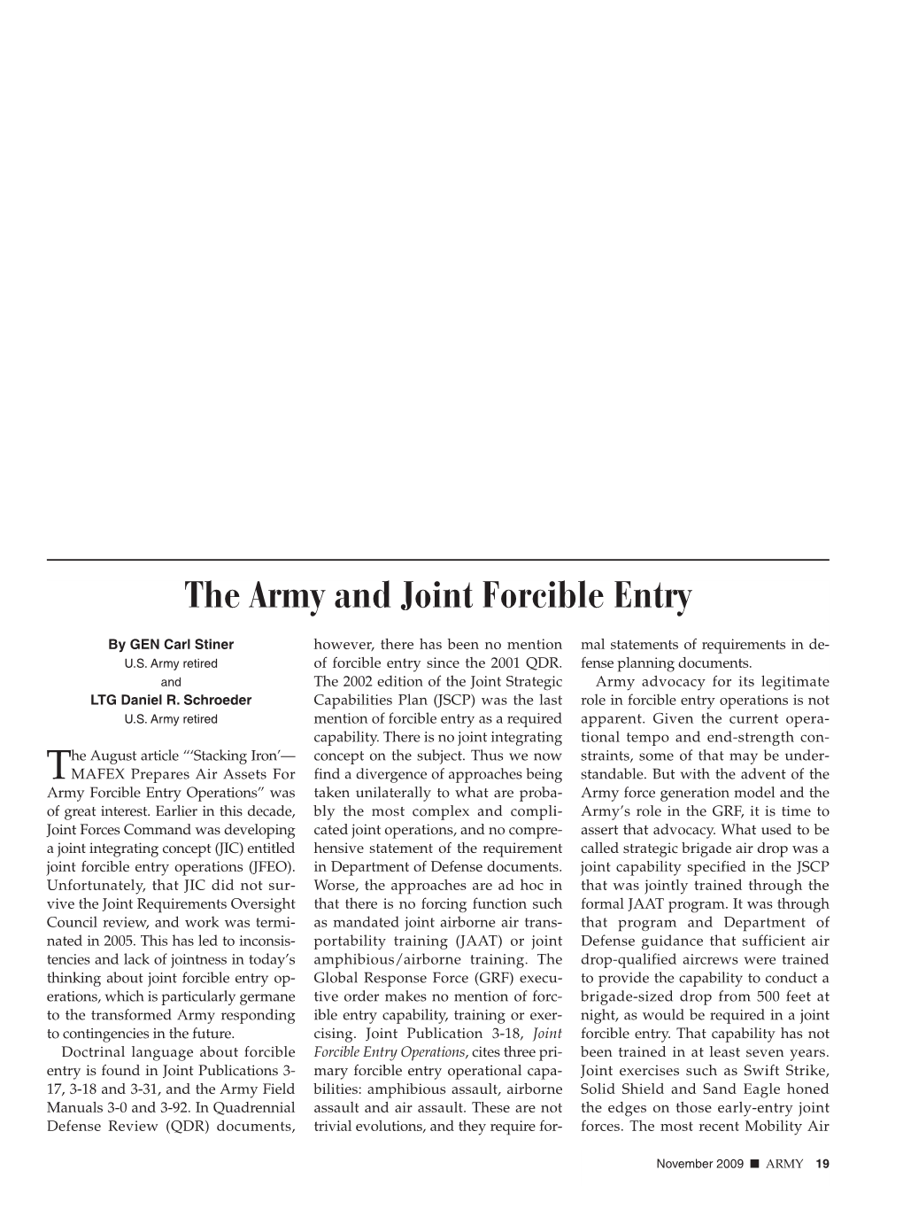 The Army and Joint Forcible Entry