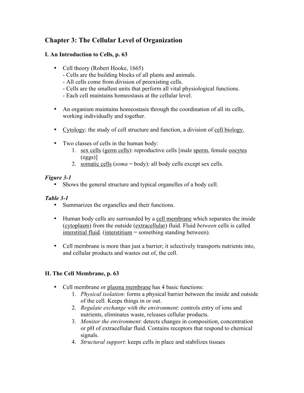 Chapter 3: the Cellular Level of Organization