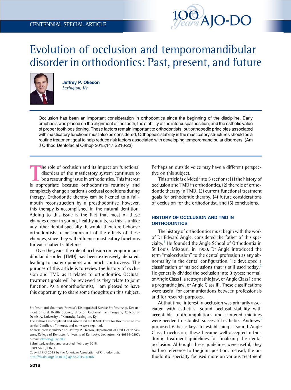 Evolution of Occlusion and Temporomandibular Disorder in Orthodontics: Past, Present, and Future