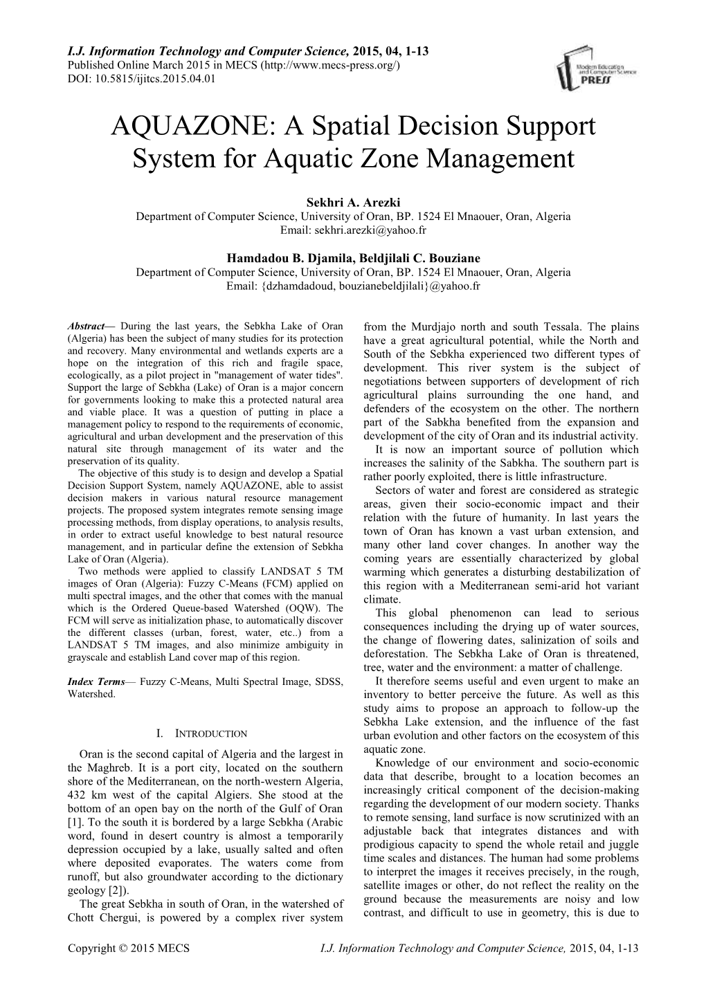 A Spatial Decision Support System for Aquatic Zone Management