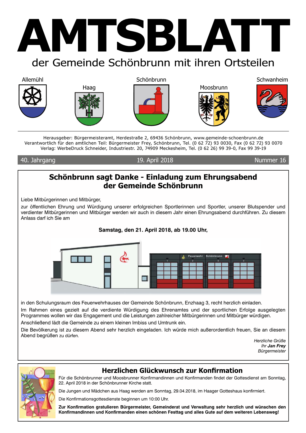 Der Gemeinde Schönbrunn Mit Ihren Ortsteilen