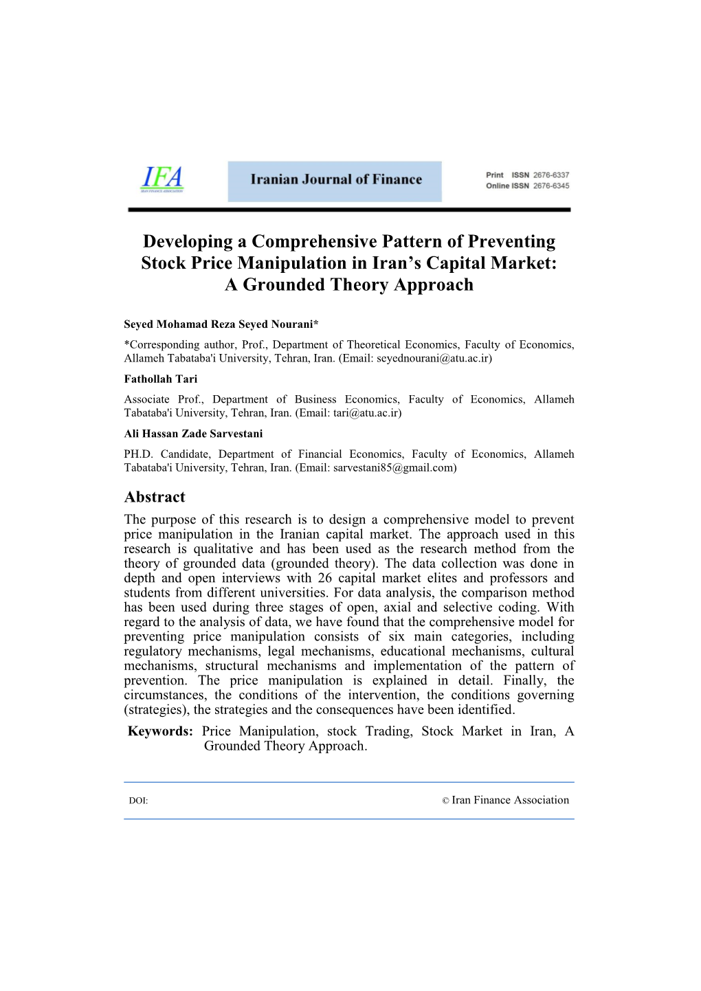 Developing a Comprehensive Pattern of Preventing Stock Price Manipulation in Iran’S Capital Market: a Grounded Theory Approach