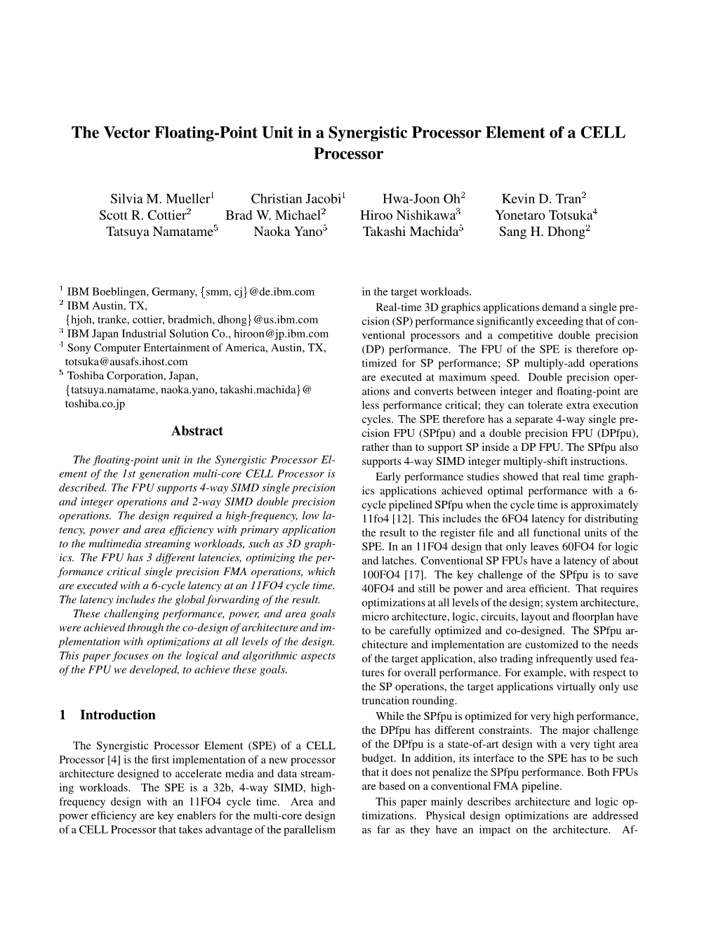 The Vector Floating-Point Unit in a Synergistic Processor Element of a CELL