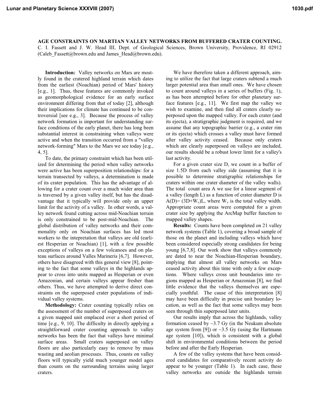 Age Constraints on Martian Valley Networks from Buffered Crater Counting