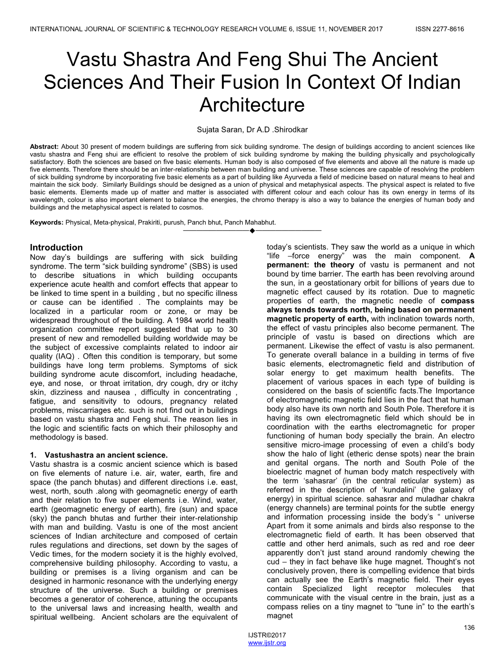 Vastu Shastra and Feng Shui the Ancient Sciences and Their Fusion in Context of Indian Architecture