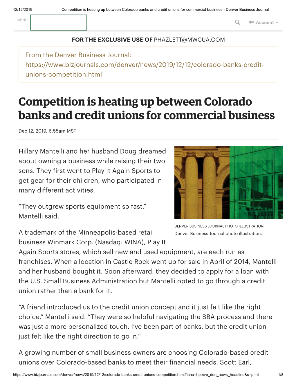 Competition Is Heating up Between Colorado Banks and Credit Unions for Commercial Business - Denver Business Journal