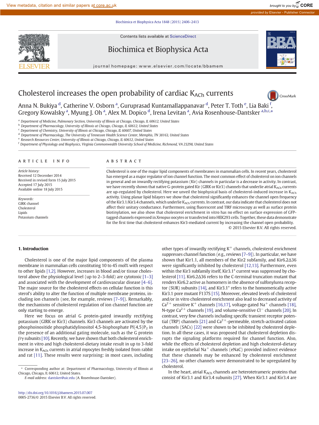 Cholesterol Increases the Open Probability of Cardiac Kach Currents Anna N