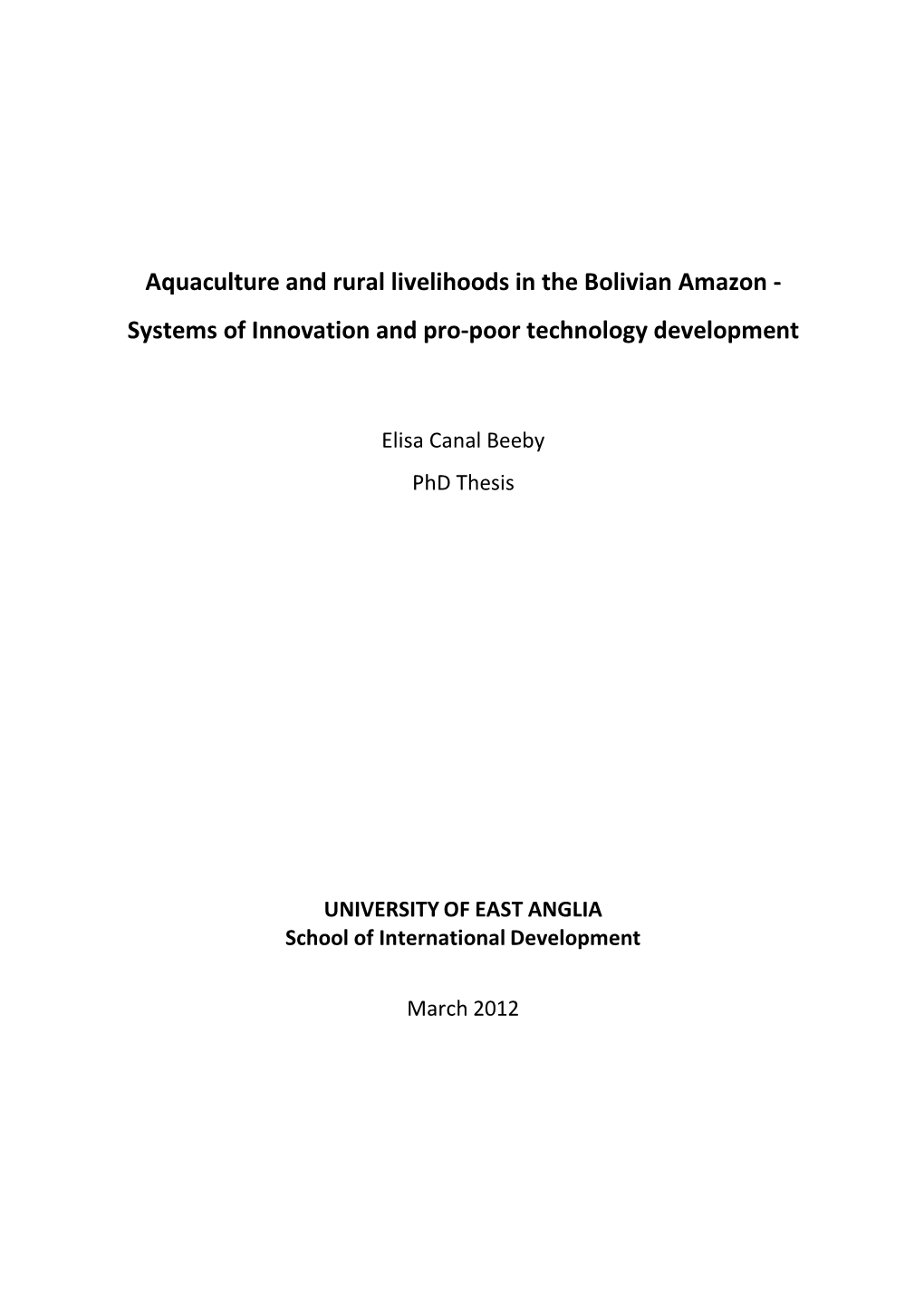 Aquaculture and Rural Livelihoods in the Bolivian Amazon