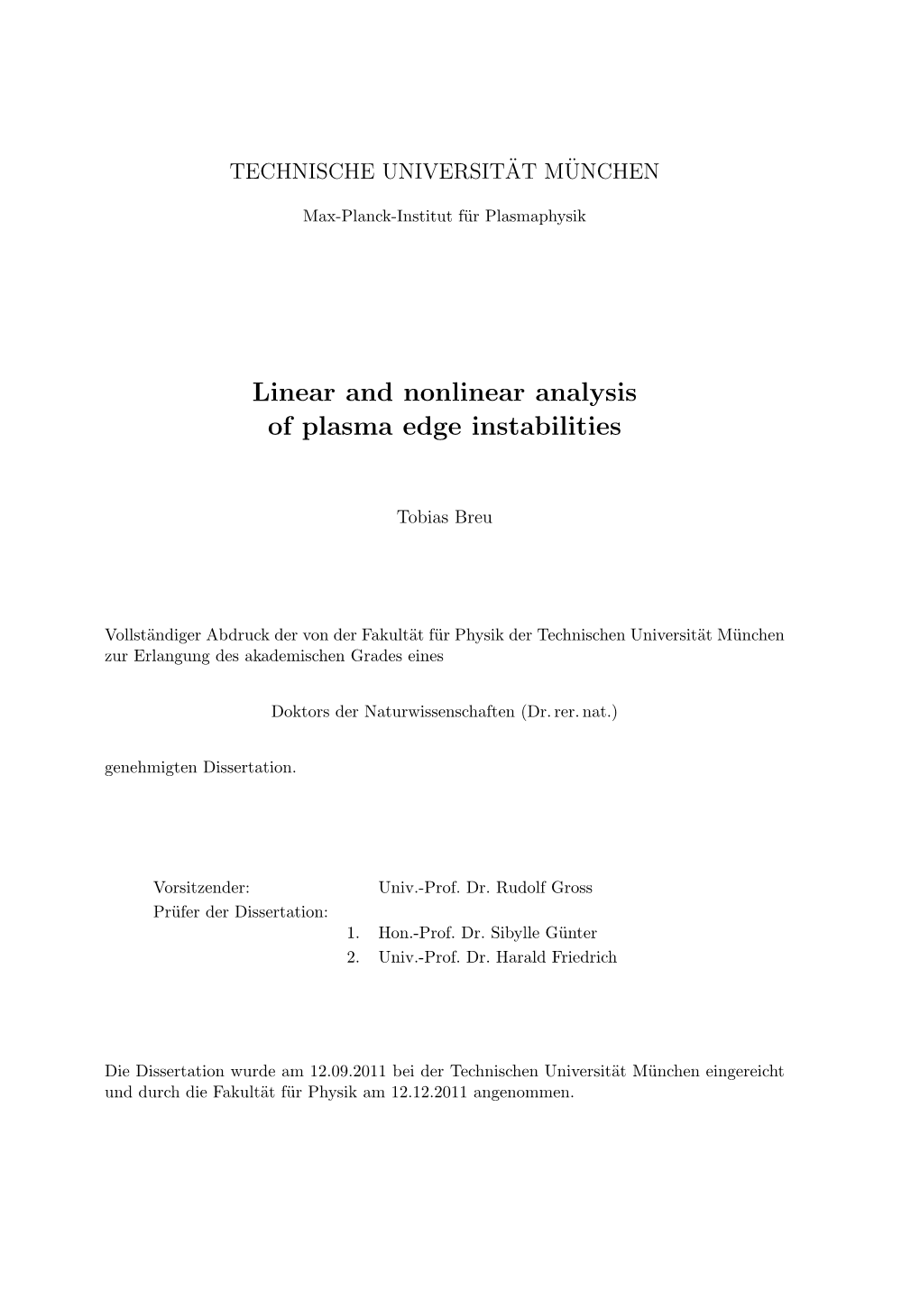 Linear and Nonlinear Analysis of Plasma Edge Instabilities