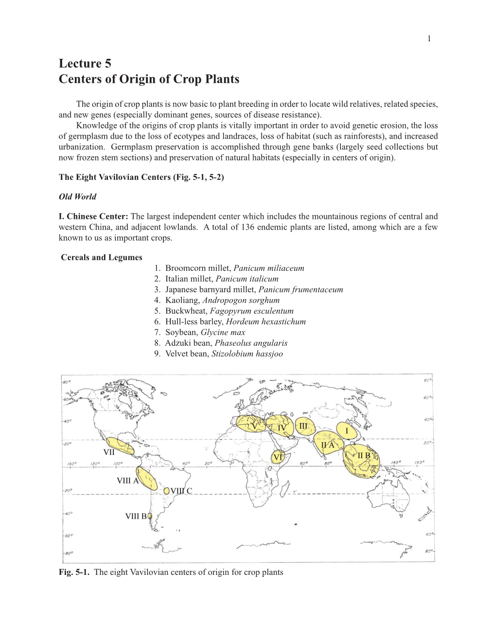 Lecture 5 Centers of Origin of Crop Plants