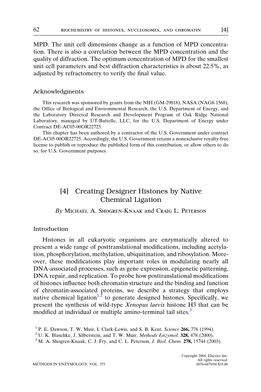 [4] Creating Designer Histones by Native Chemical Ligation by Michael A