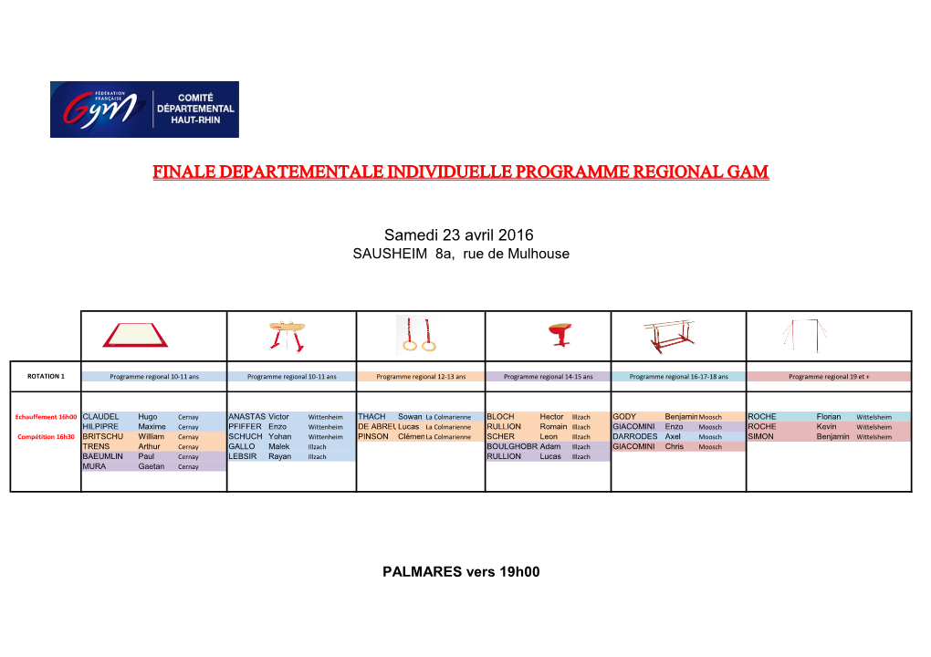 Finale Departementale Individuelle Programme Regional Gam