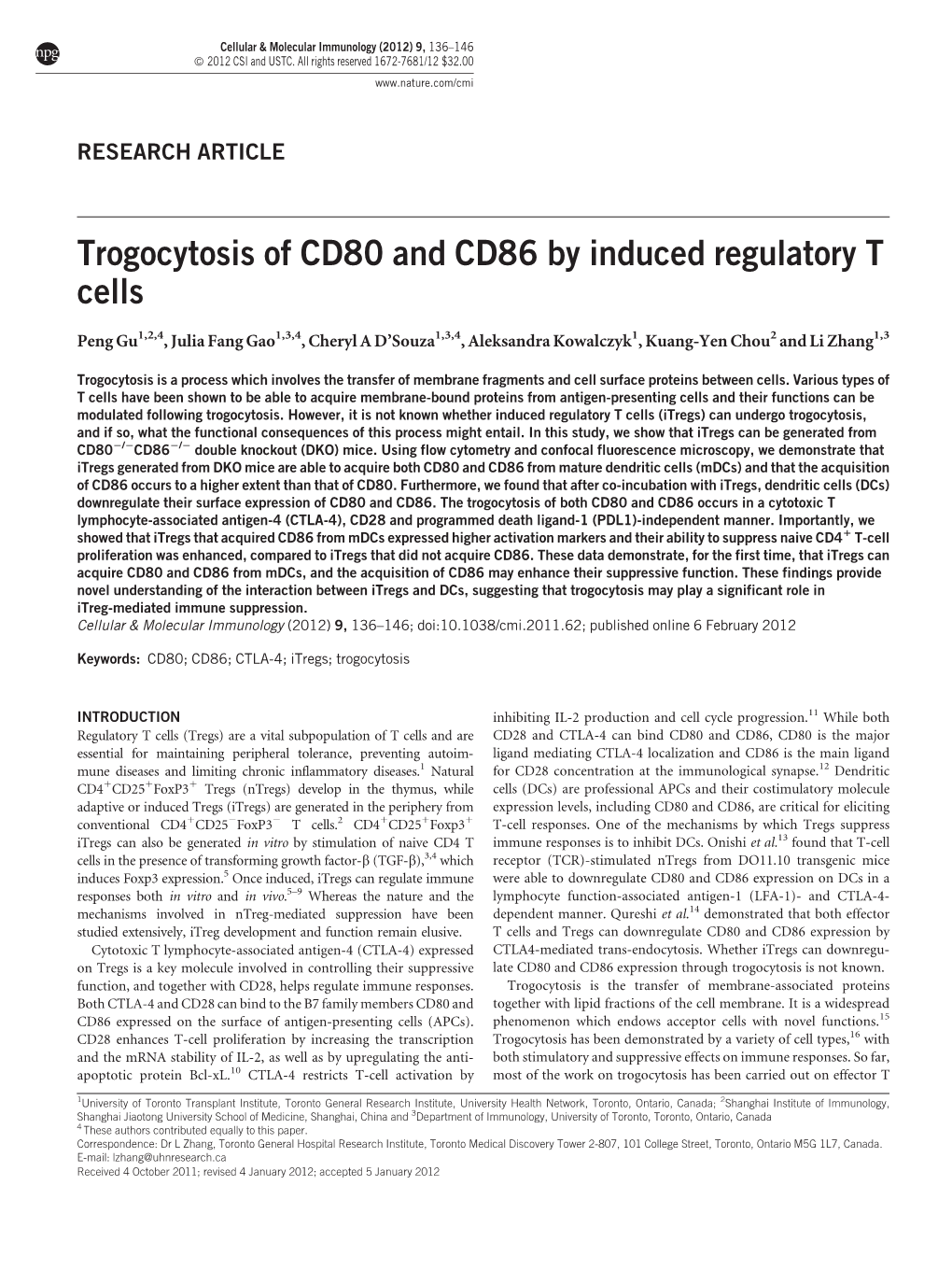 Trogocytosis of CD80 and CD86 by Induced Regulatory T Cells