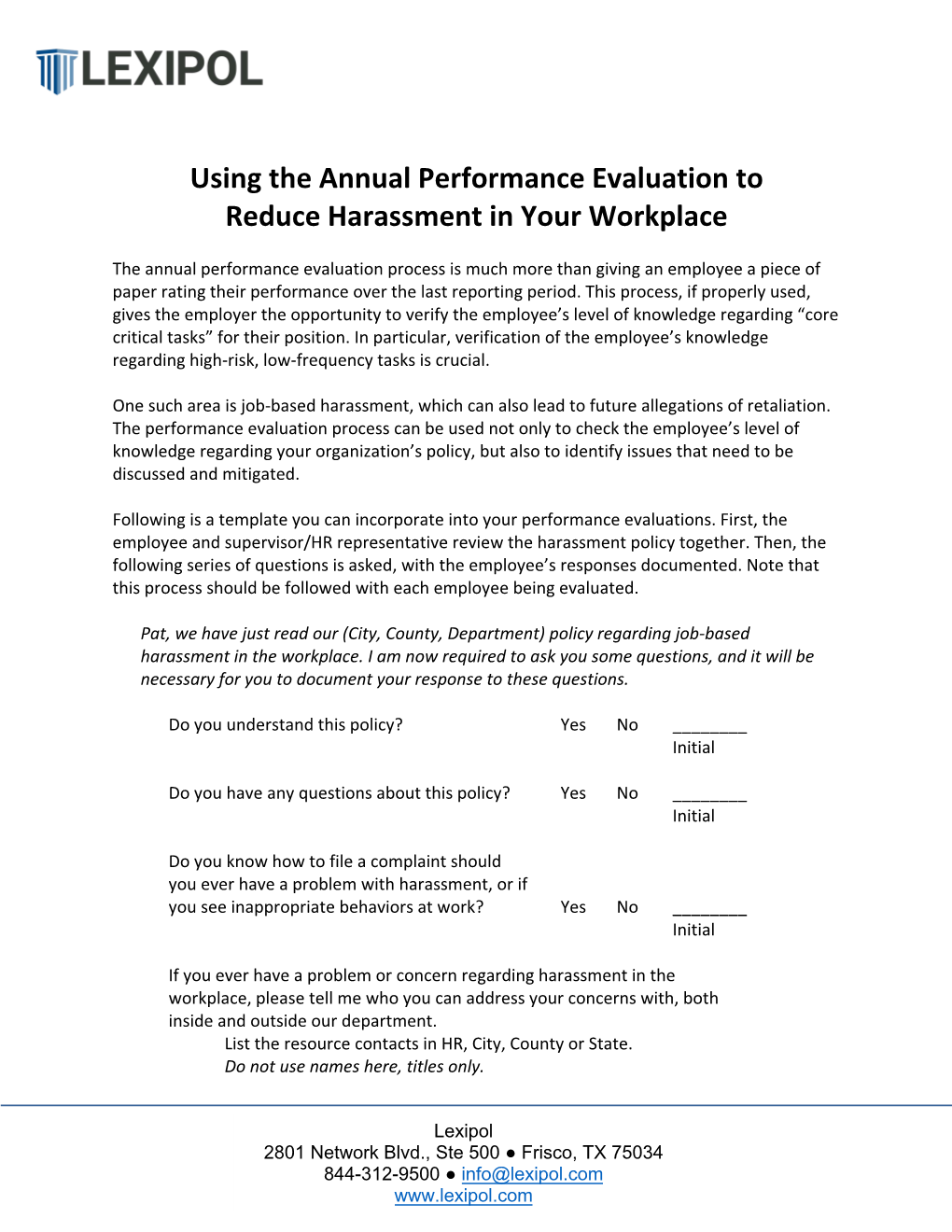 Using the Annual Performance Evaluation to Reduce Harassment in Your Workplace