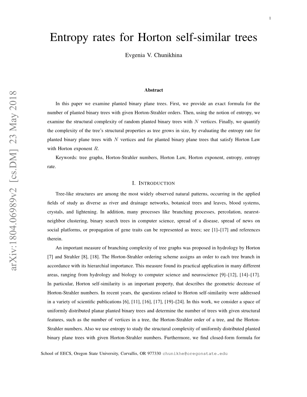 Entropy Rates for Horton Self-Similar Trees