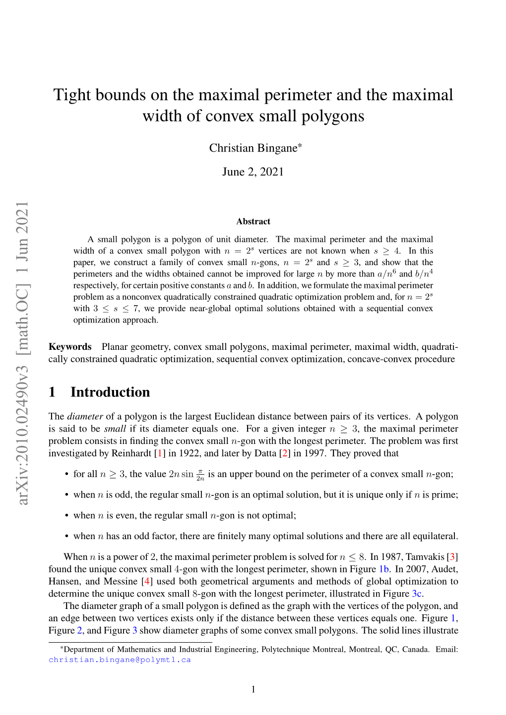 [Math.OC] 1 Jun 2021 Tight Bounds on the Maximal Perimeter And