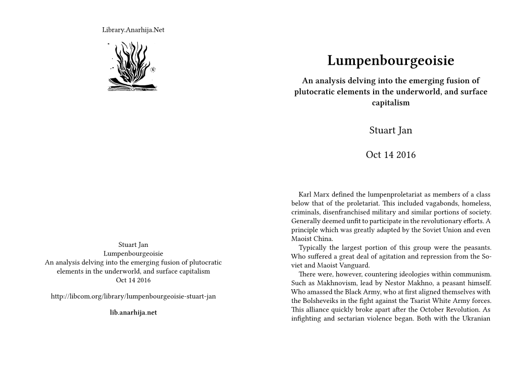 Lumpenbourgeoisie an Analysis Delving Into the Emerging Fusion of Plutocratic Elements in the Underworld, and Surface Capitalism