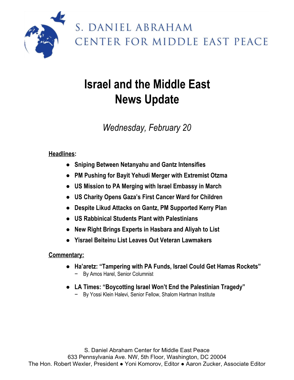 Israel and the Middle East News Update