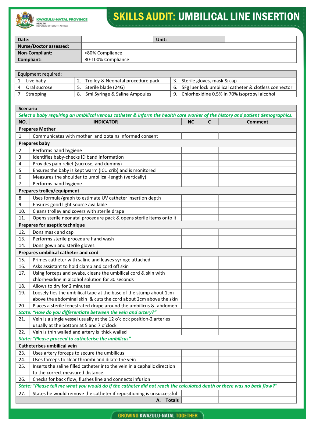 Skills Audit: Umbilical Line Insertion