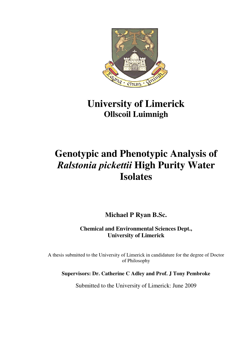 University of Limerick Genotypic and Phenotypic Analysis of Ralstonia