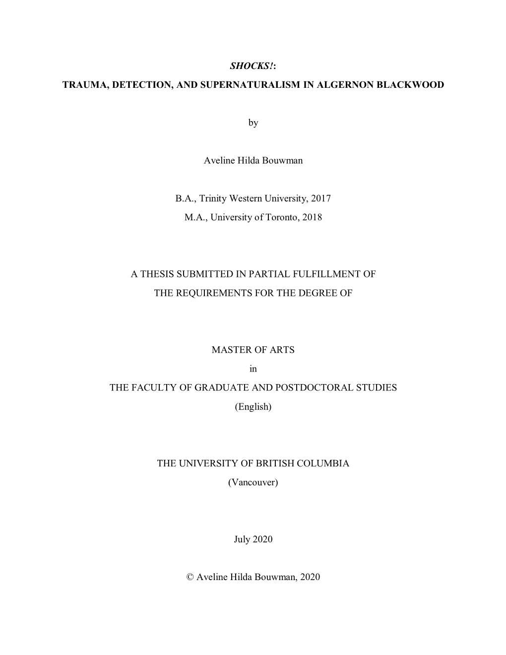 Shocks!: Trauma, Detection, and Supernaturalism in Algernon Blackwood