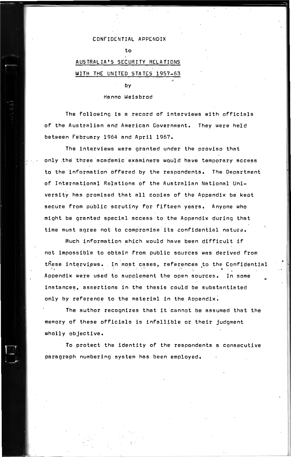CONFIDENTIAL APPENDIX to AUSTRALIA's SECURITY RELATIONS with the UNITED STATES 1957-63