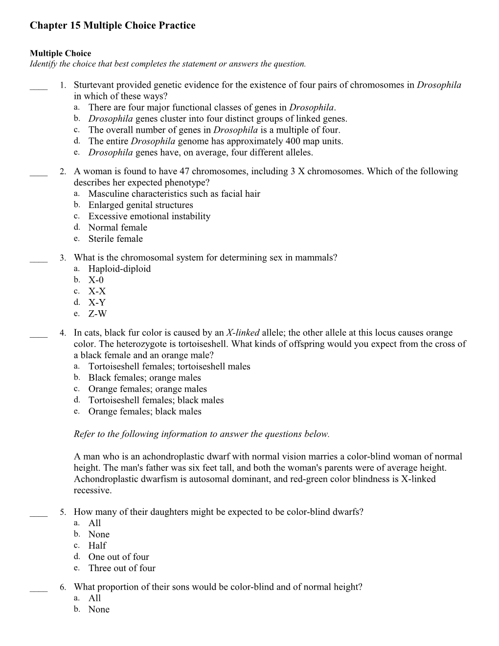 Chapter 15 Multiple Choice Practice