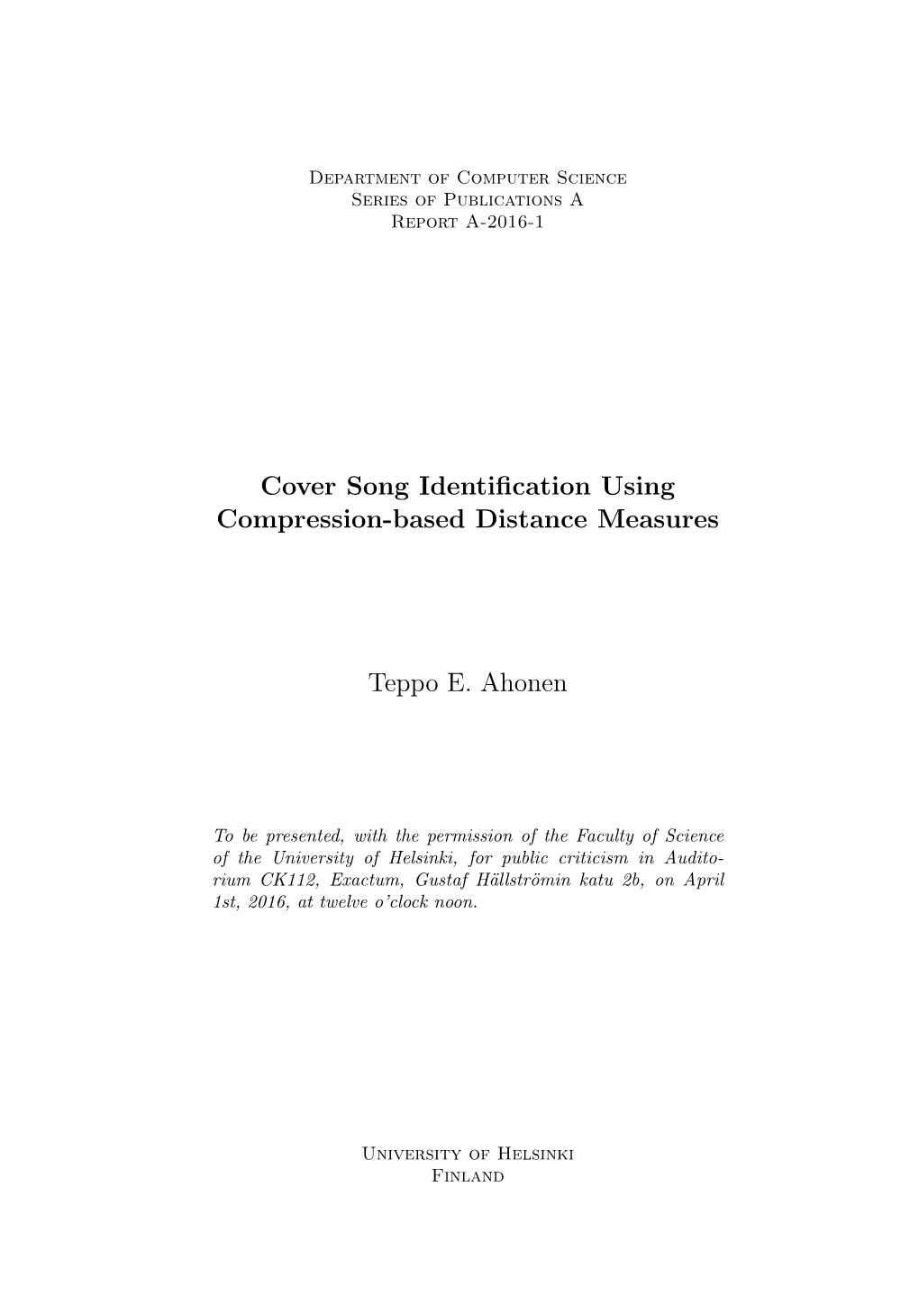 Cover Song Identification Using Compression-Based Distance