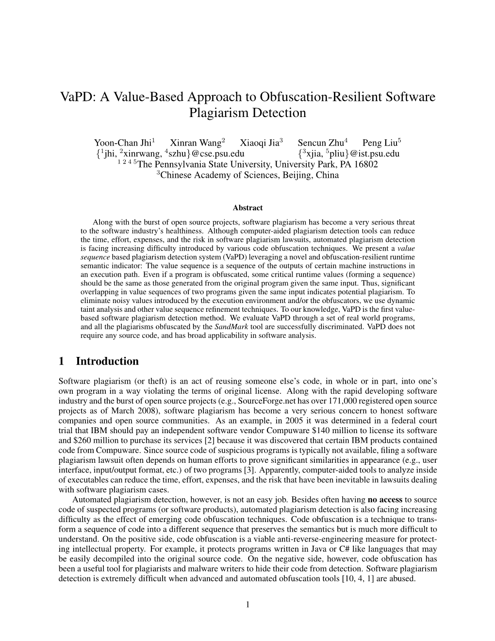 Vapd: a Value-Based Approach to Obfuscation-Resilient Software Plagiarism Detection