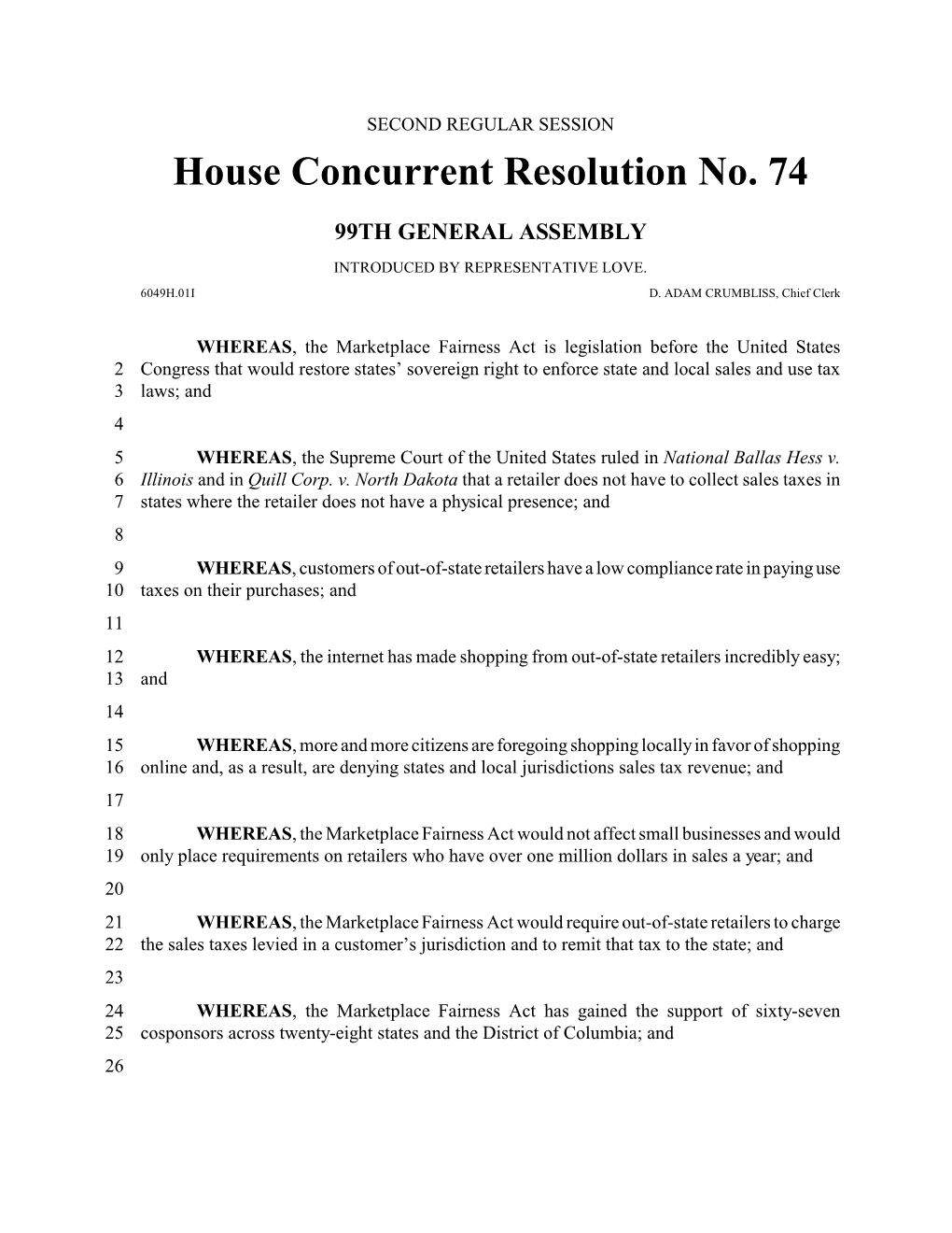 House Concurrent Resolution No. 74