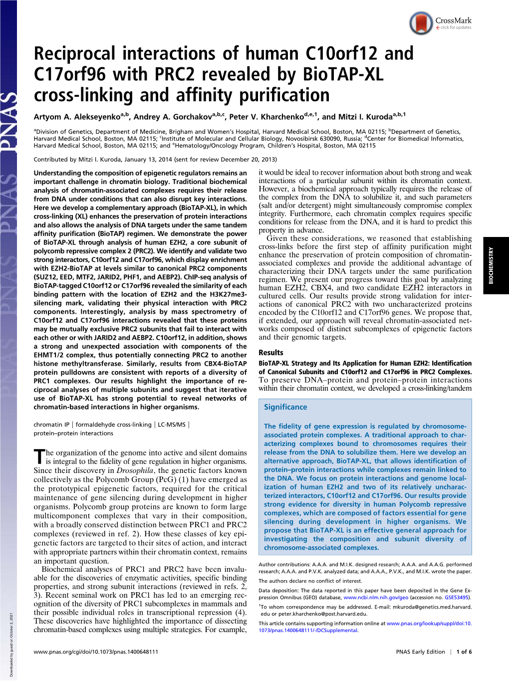 Reciprocal Interactions of Human C10orf12 and C17orf96 with PRC2 Revealed by Biotap-XL Cross-Linking and Affinity Purification