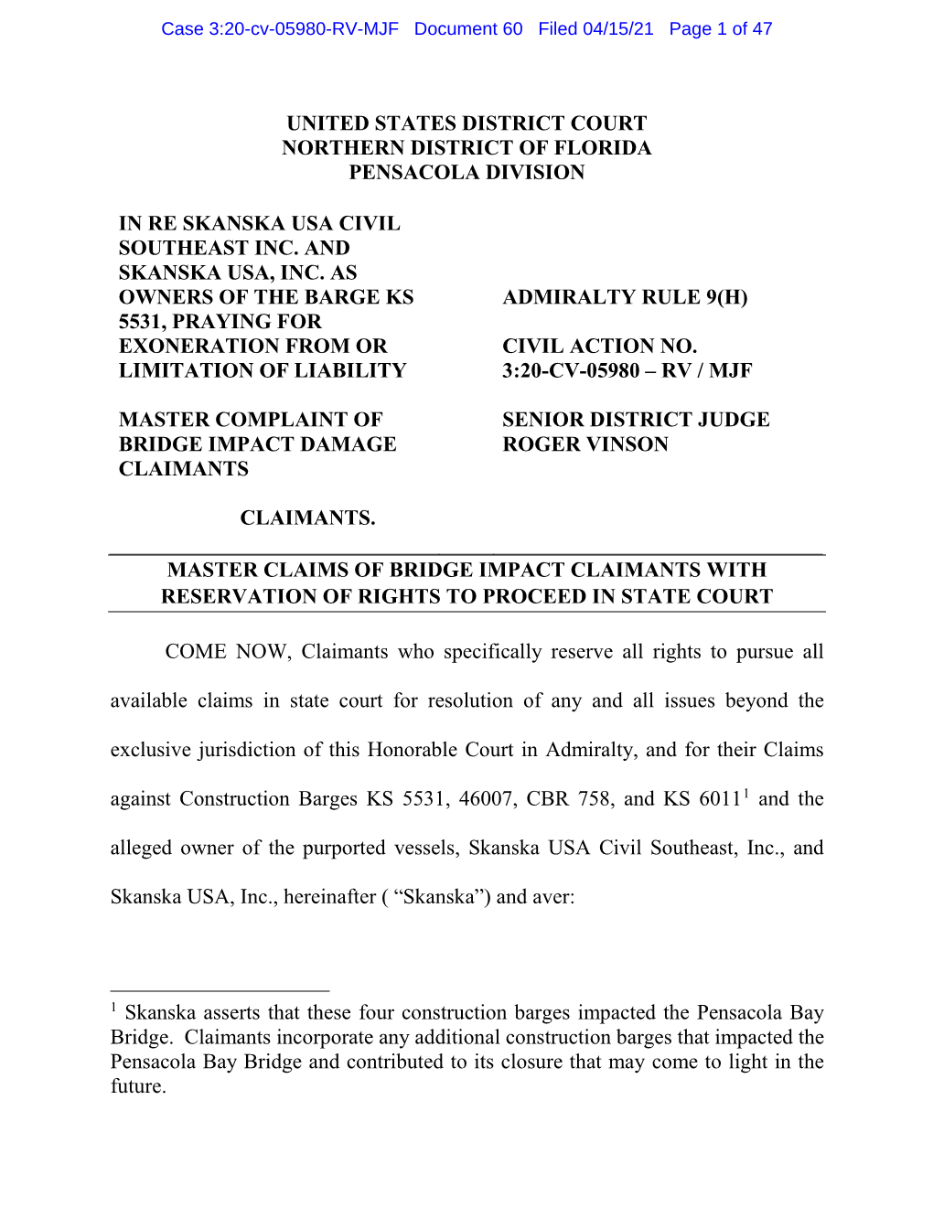 Case 3:20-Cv-05980-RV-MJF Document 60 Filed 04/15/21 Page 1 of 47