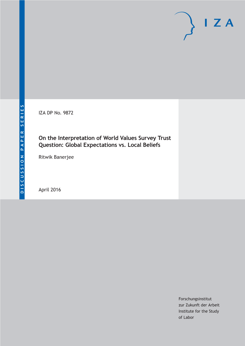 On the Interpretation of World Values Survey Trust Question: Global Expectations Vs