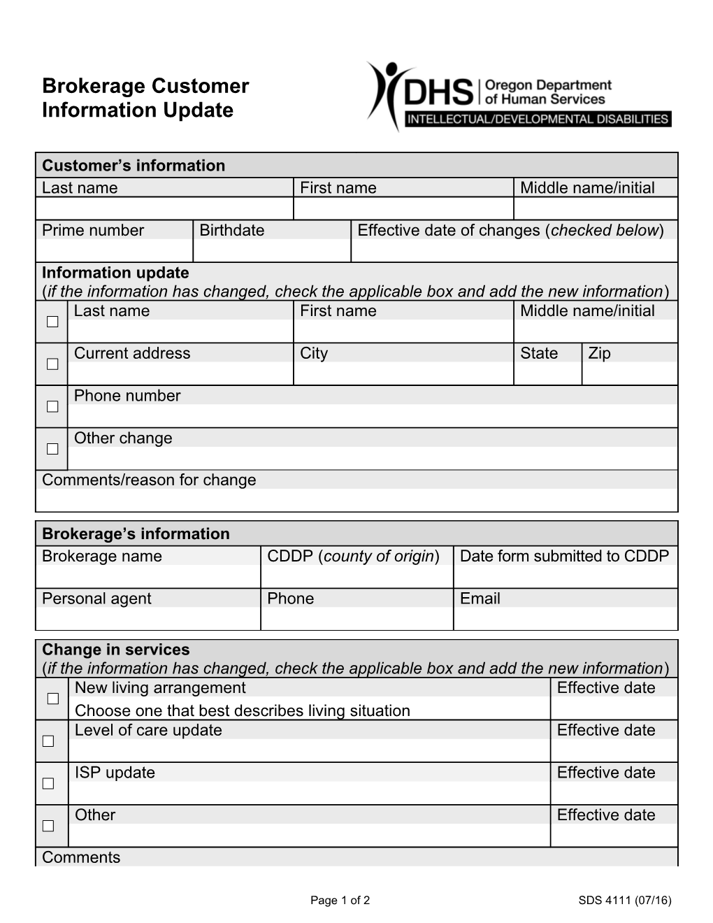 SDS 4111 Brokerage Customer Information Update