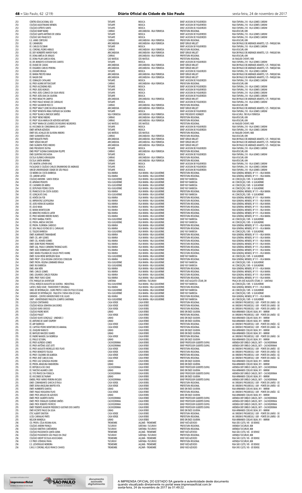 48 – São Paulo, 62 (219) Diário Oficial Da Cidade De São Paulo Sexta