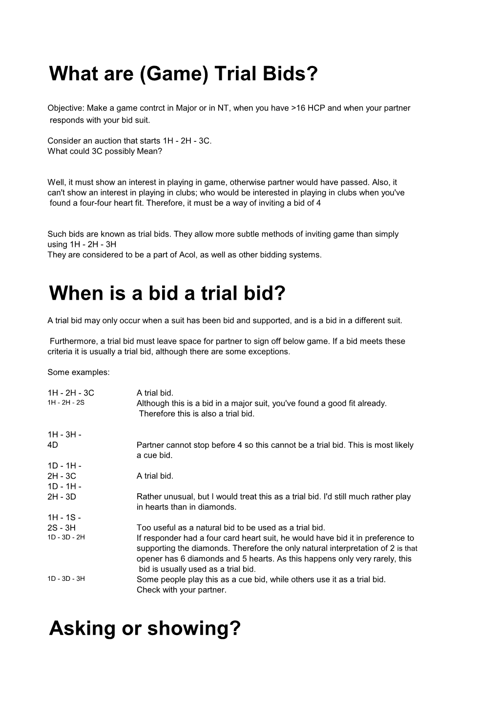 What Are (Game) Trial Bids? When Is a Bid a Trial Bid? Asking Or Showing?