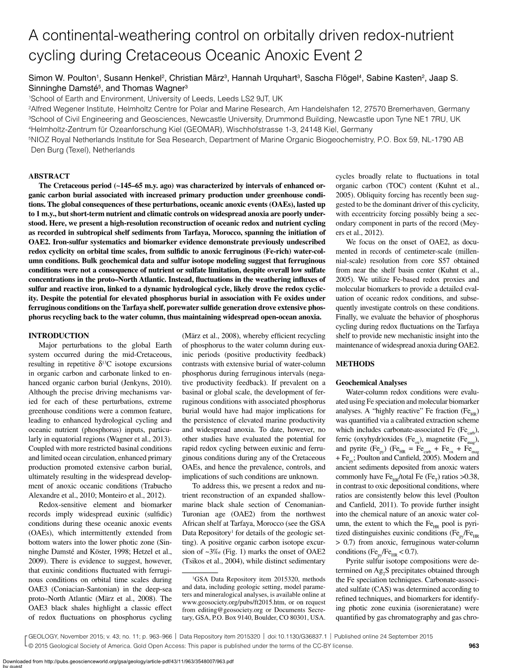 A Continental-Weathering Control on Orbitally Driven Redox-Nutrient Cycling During Cretaceous Oceanic Anoxic Event 2