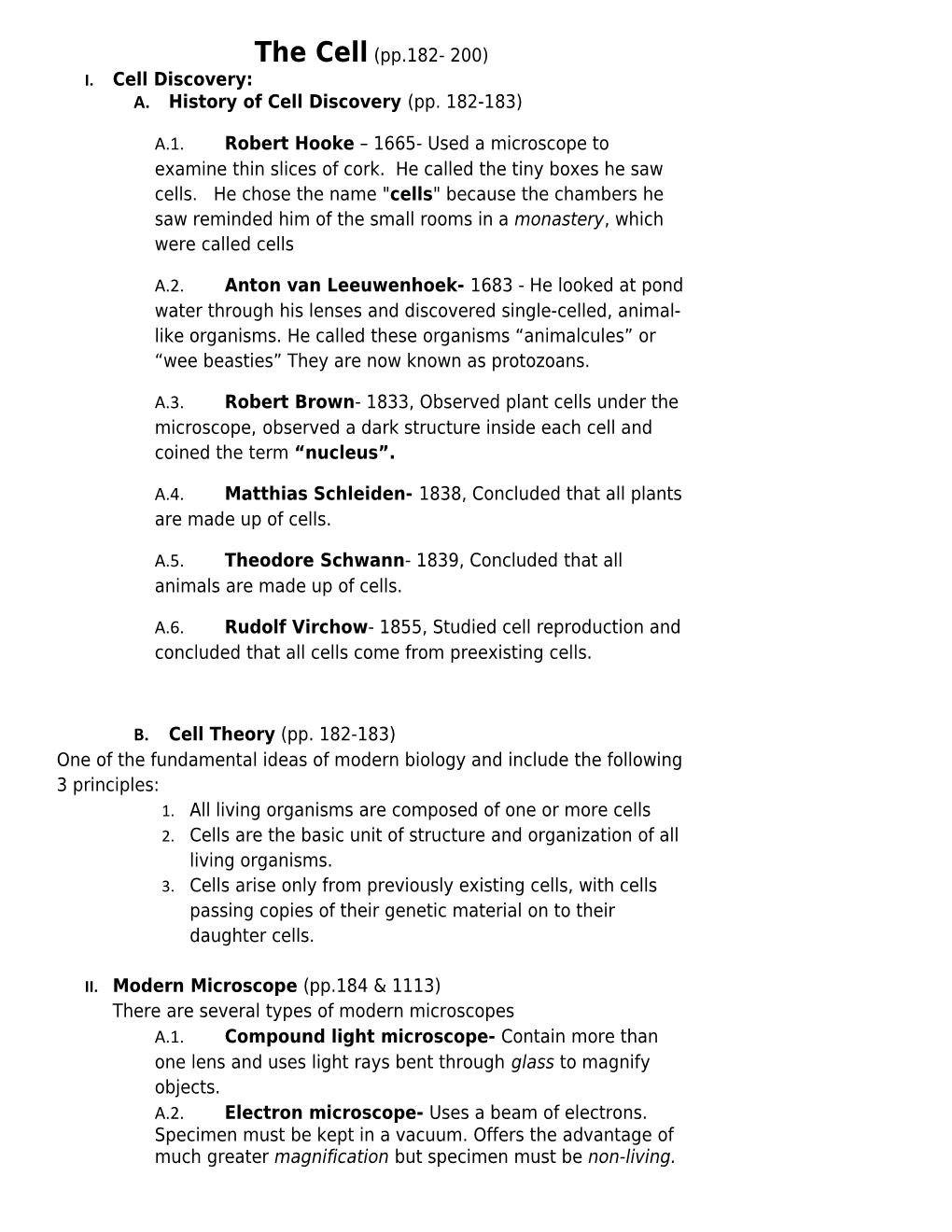 A. History of Cell Discovery (Pp. 182-183)