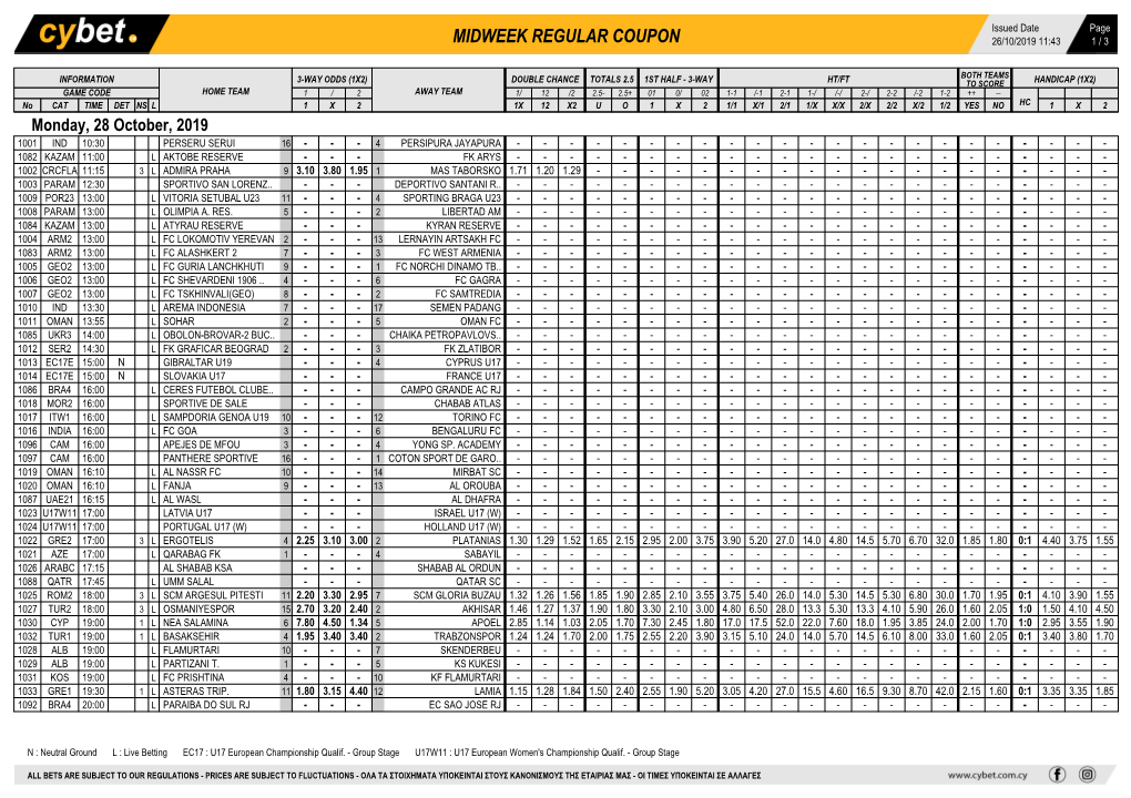 Midweek Regular Coupon 26/10/2019 11:43 1 / 3