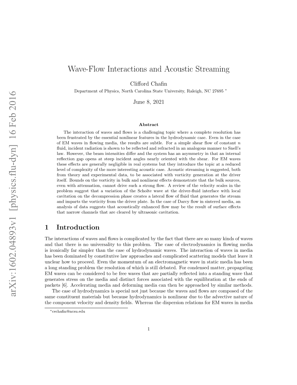 Wave-Flow Interactions and Acoustic Streaming