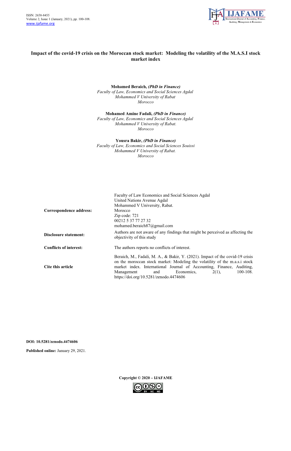 Modeling the Volatility of the MASI Stock Market Index