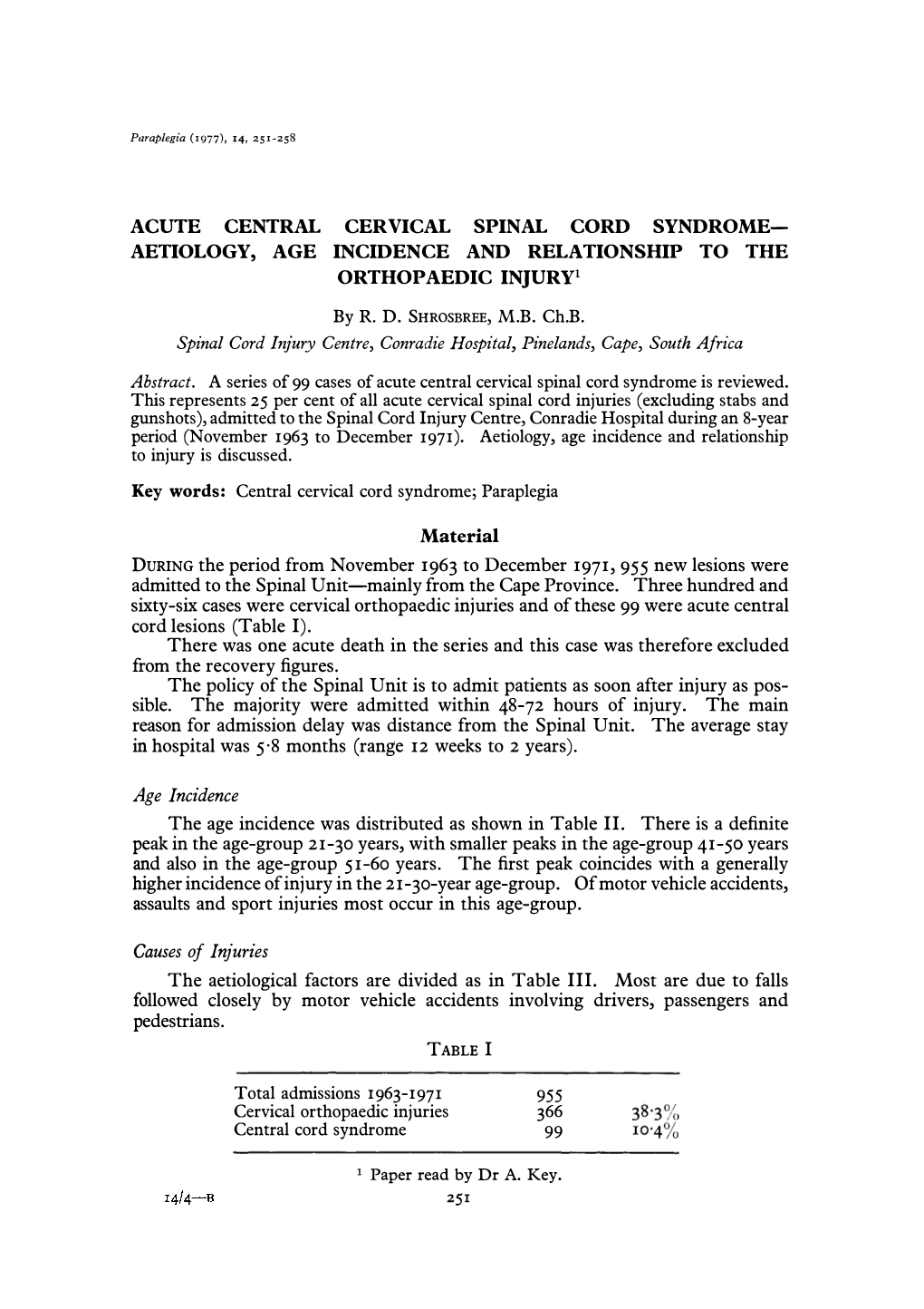 Acute Central Cervical Spinal Cord Syndrome-Aetiology, Age Incidence