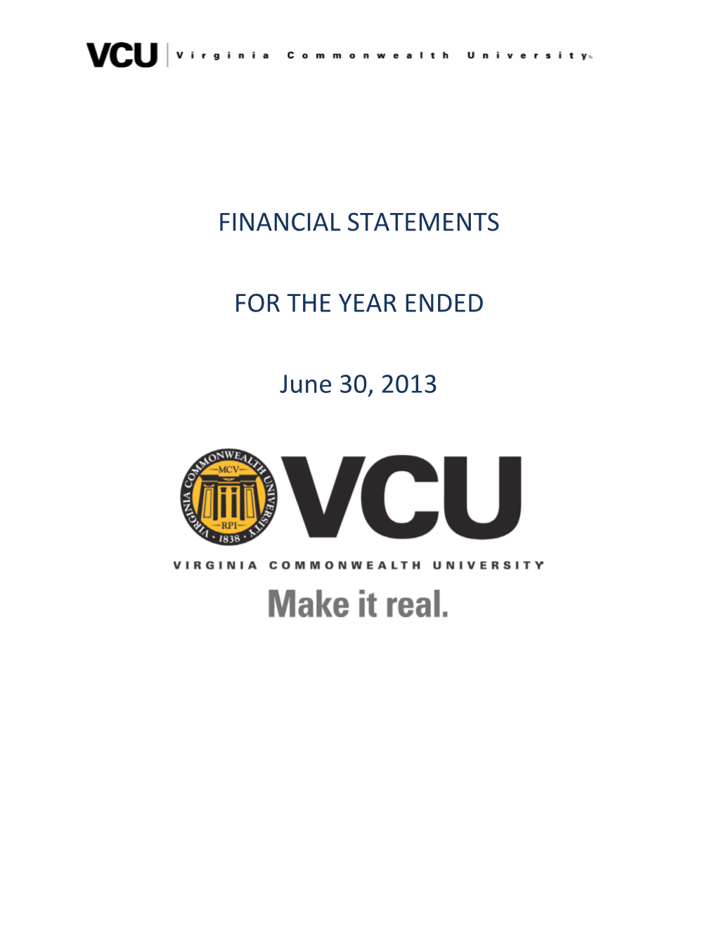 Virginia Commonwealth University Finanical Statements Report for The