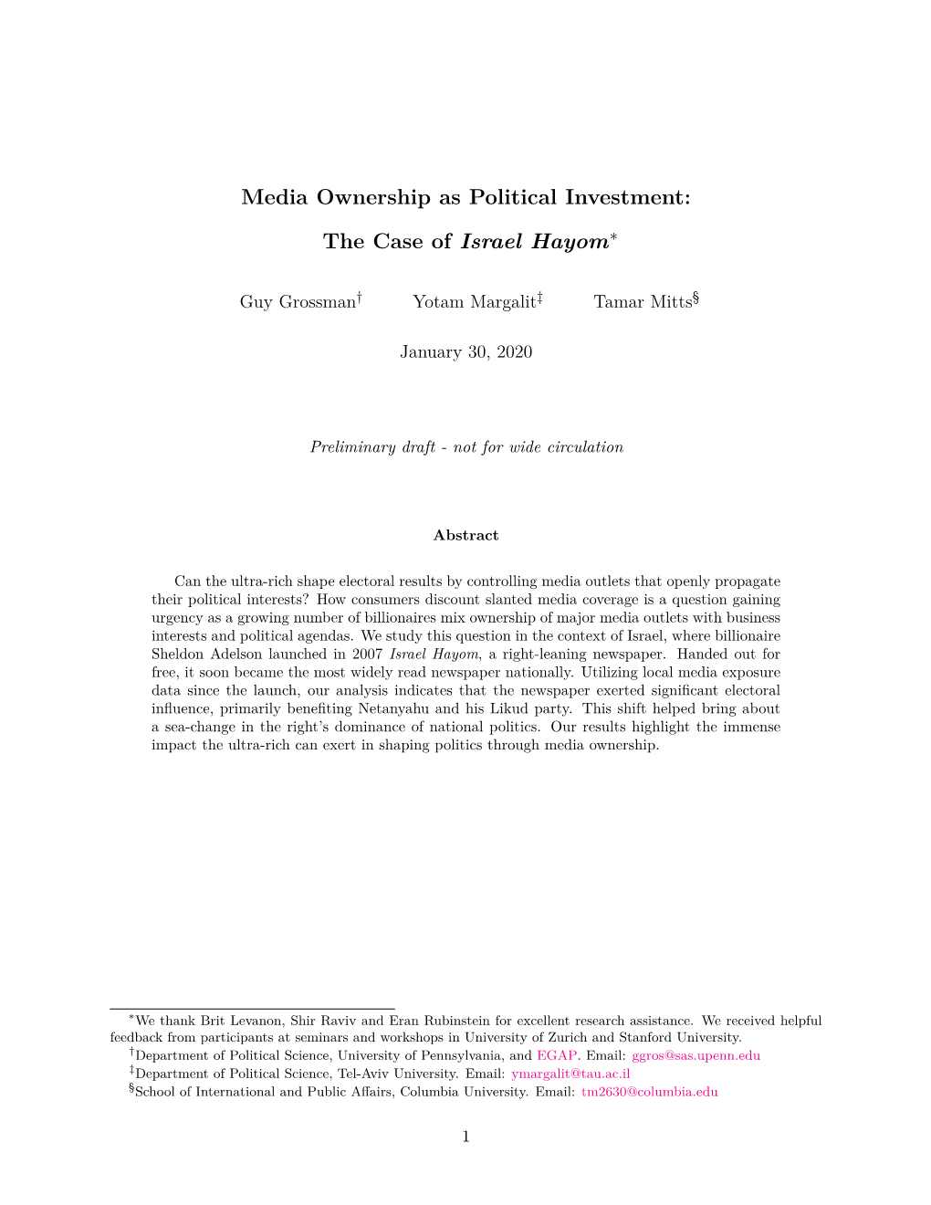 Media Ownership As Political Investment: the Case of Israel Hayom