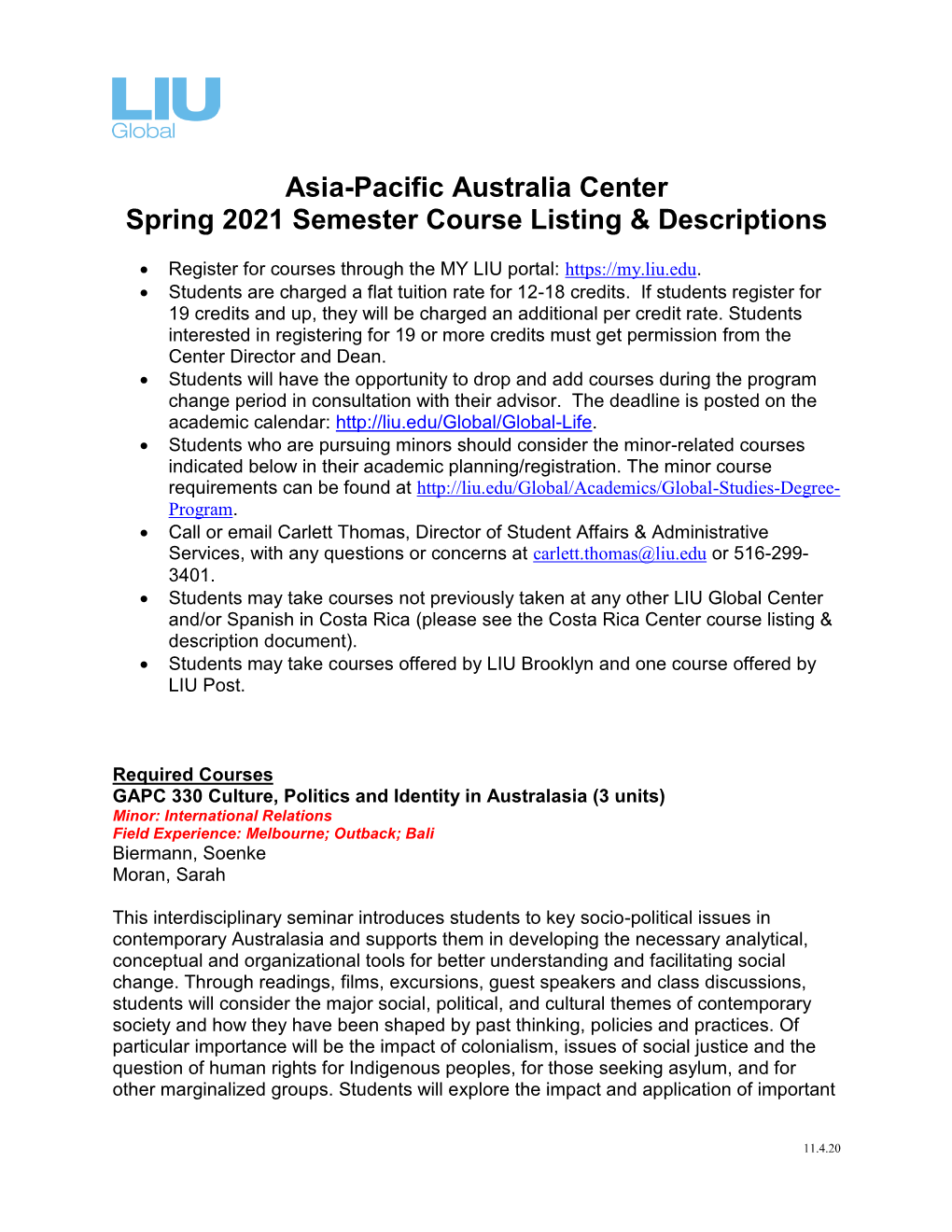 Asia-Pacific Australia Course Listings and Descriptions SP21